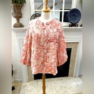 Anthropologie/Fate Peachy, Cream Paisley Exaggerated Sleeve Top